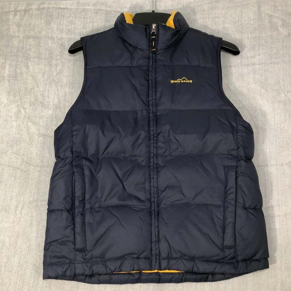 Eddie Bauer Kids Puffer Vest XL 14 Navy Blue Goose Down Filled Jacket Coat Boys